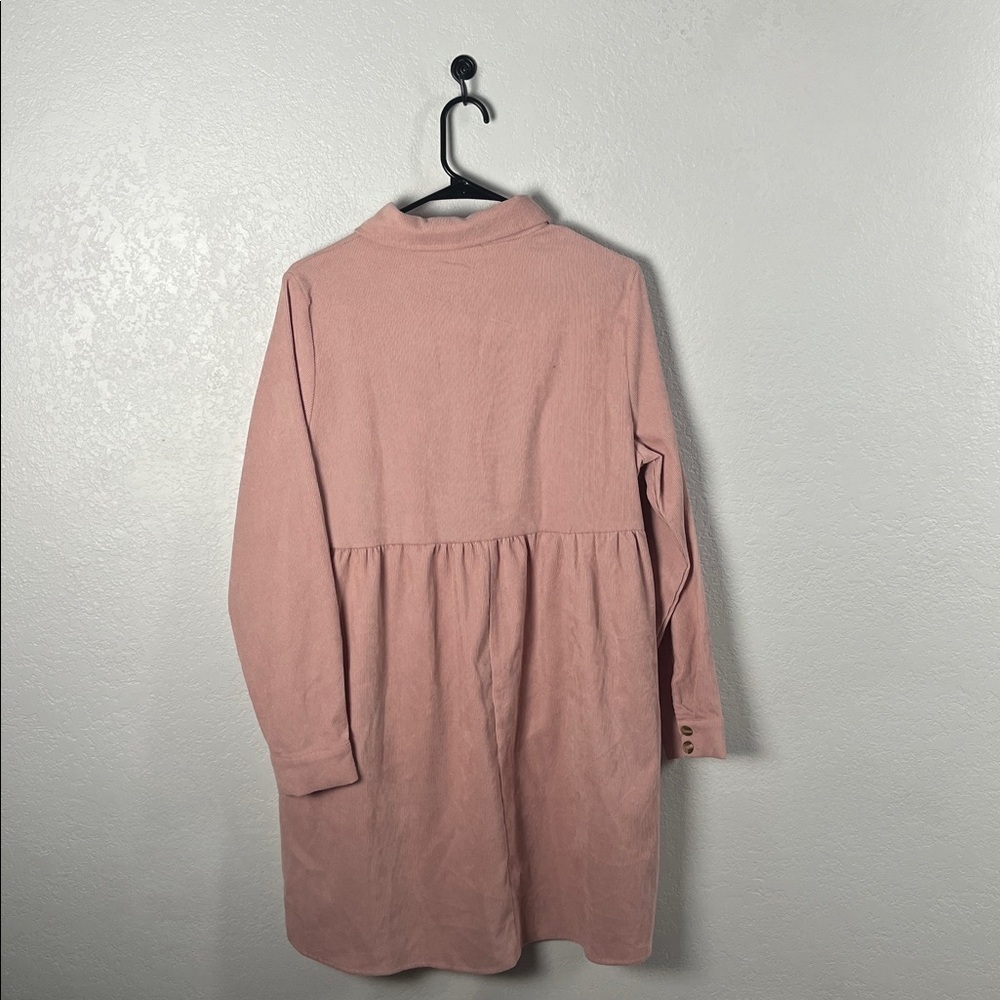 Available Pink Dress Corduroy Half Button Collared Long Sleeve Mini Sz L TC0363 - Picture 9 of 9